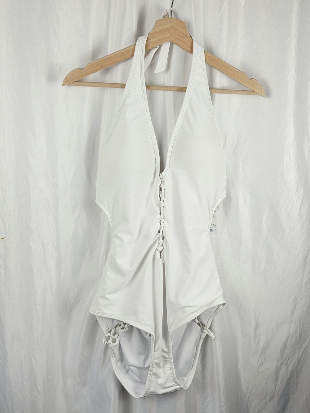 Ashley Graham White Lace-Up Details Halter Neckline One-Piece Swimsuit Size 16